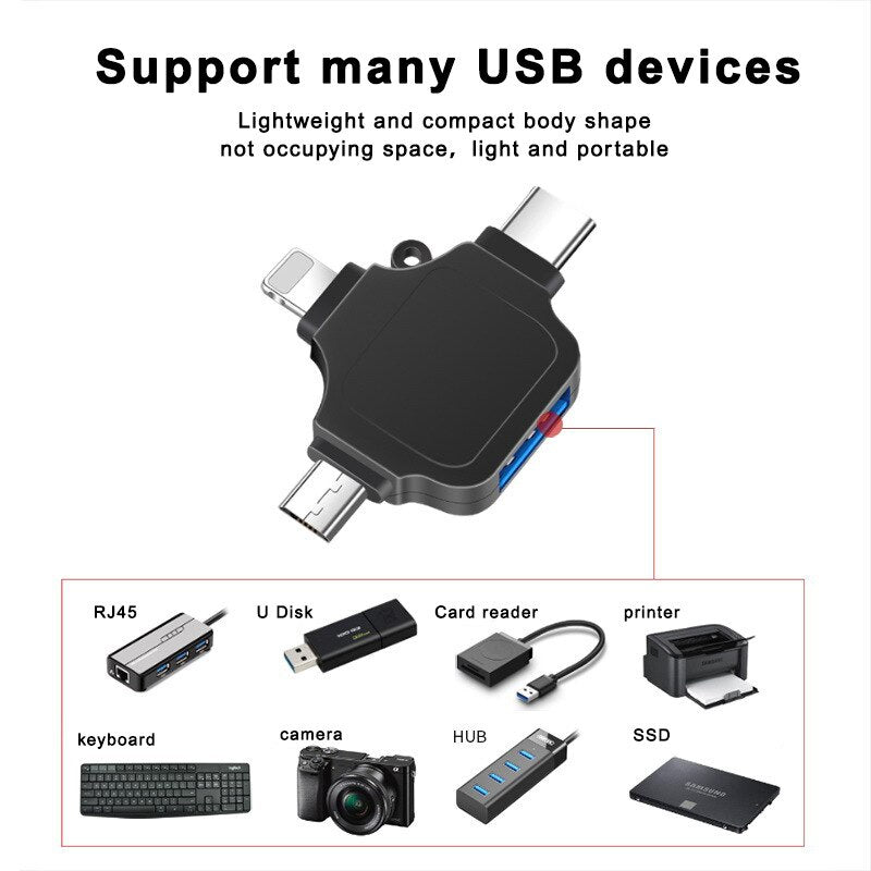 Lightning 3 In 1 OTG Adapter for iPhone; Type C Micro USB Port; Connector 3.0 Flash Drive